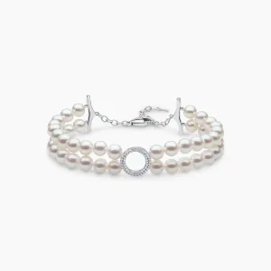 O by Yoko 18K White Gold Freshwater Pearl and Diamond Clasp Bracelet
