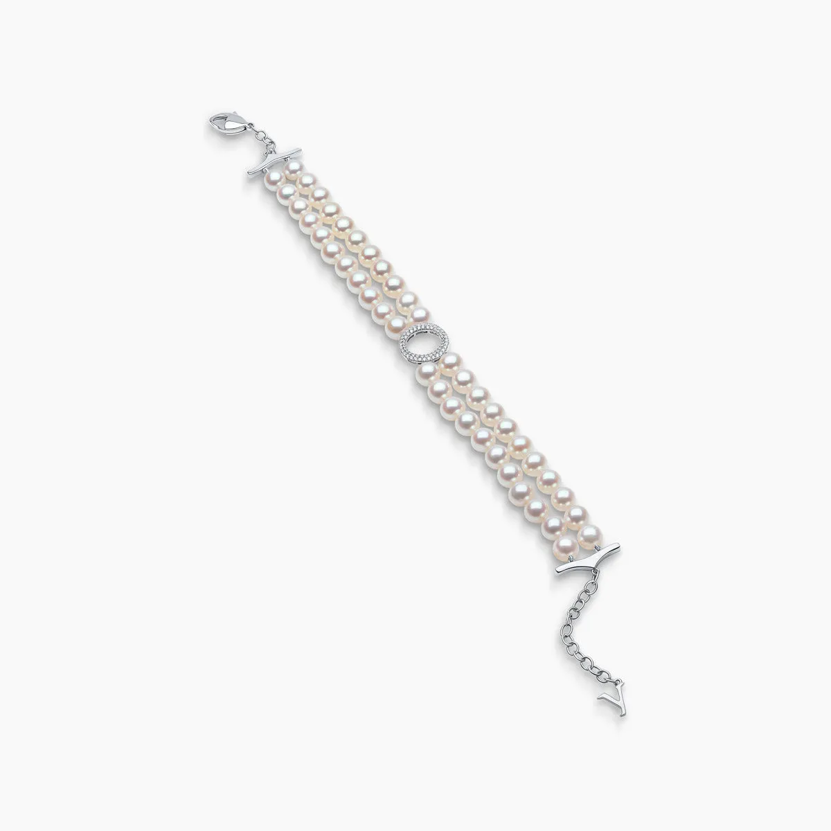 O by Yoko 18K White Gold Freshwater Pearl and Diamond Clasp Bracelet