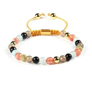 Obsidian, Quartz & Aquamarine Gold Beads Bracelet