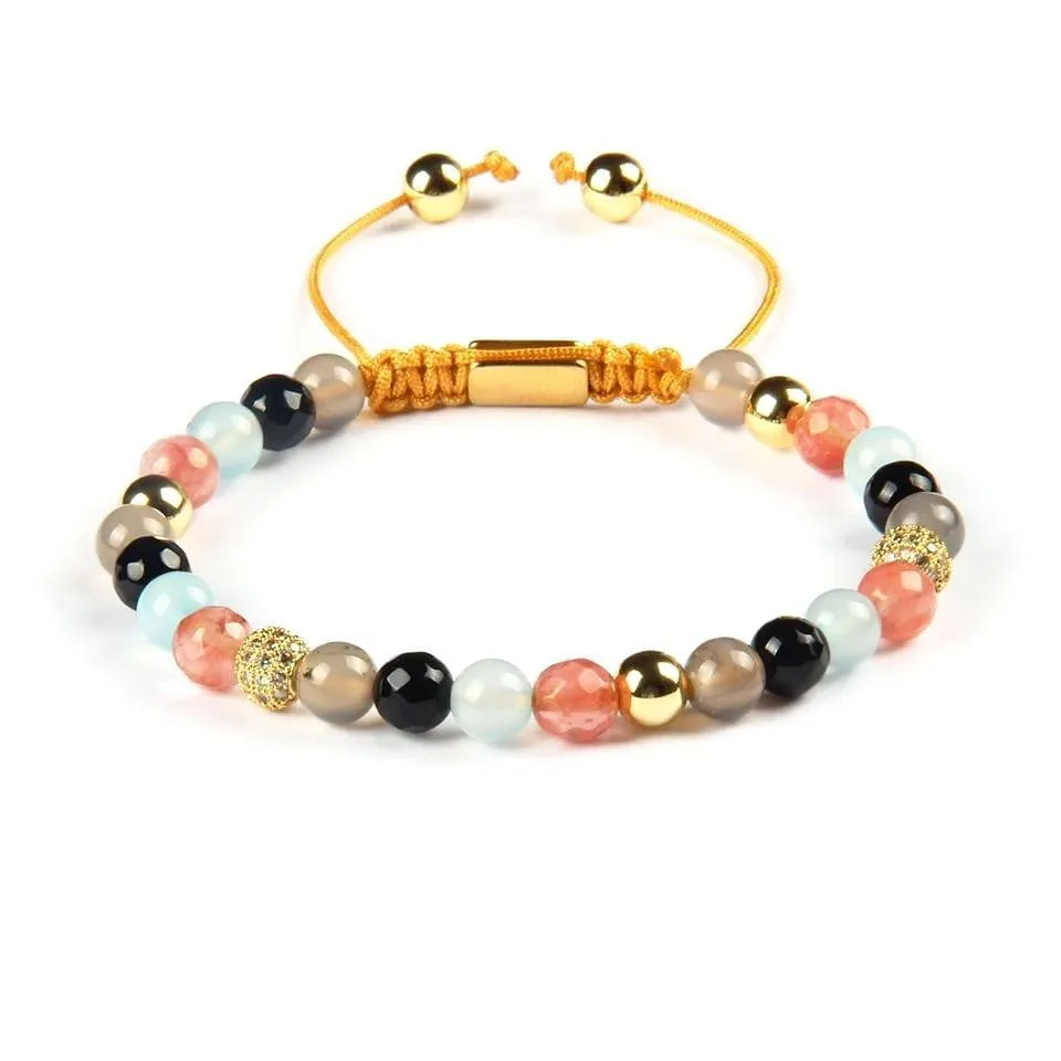 Obsidian, Quartz & Aquamarine Gold Beads Bracelet