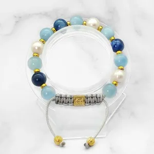 Ocean Wave | Aquamarine-Pearl-Kyanite Bracelet in Gold/Silver | 10MM