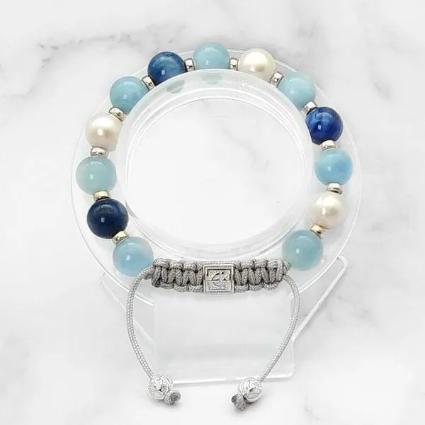Ocean Wave | Aquamarine-Pearl-Kyanite Bracelet in Gold/Silver | 10MM