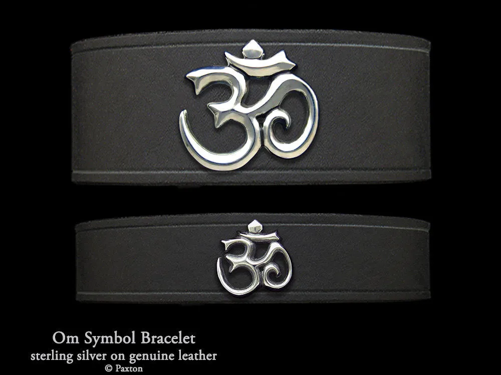Om Symbol Bracelet Sterling Silver on Genuine Leather