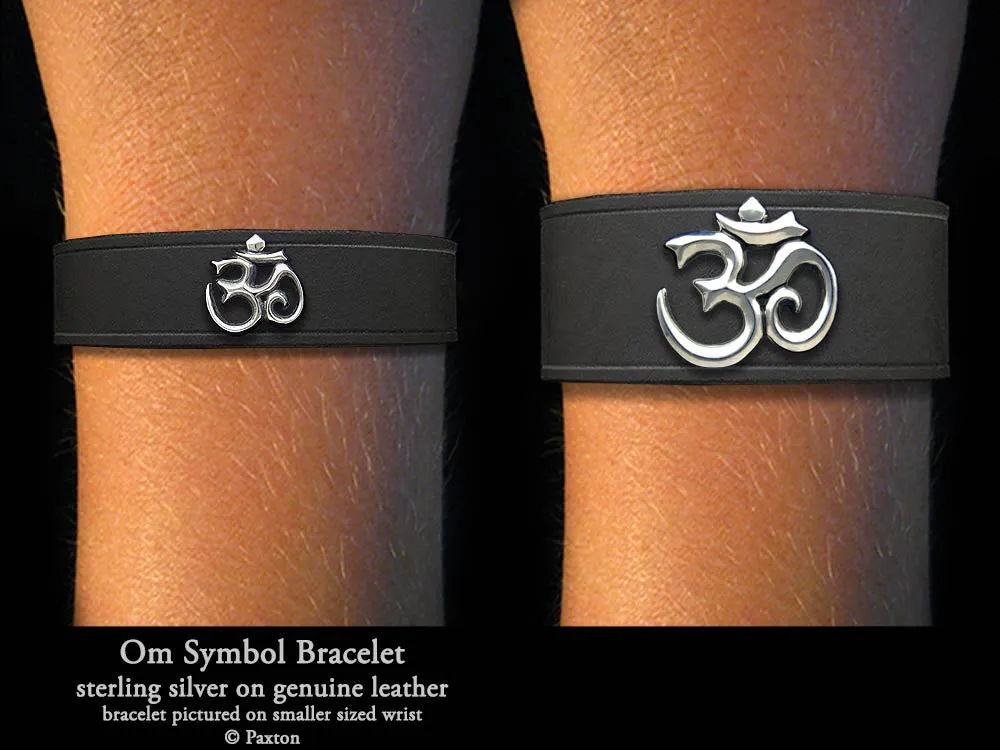 Om Symbol Bracelet Sterling Silver on Genuine Leather