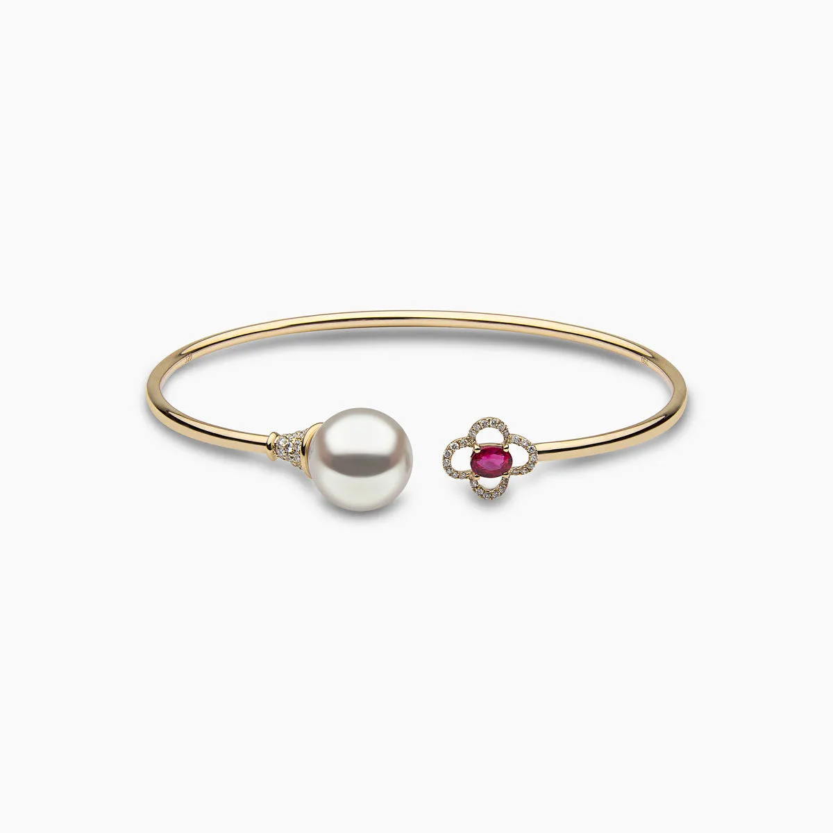 Ophelia 18K Gold South Sea Pearl Oval Cut Ruby Diamond Bangle