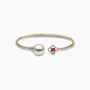 Ophelia 18K Gold South Sea Pearl Oval Cut Ruby Diamond Bangle