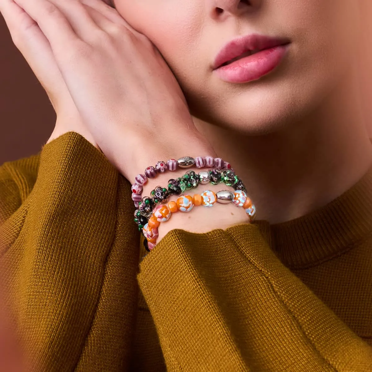 Orange Orchid | .925 Sterling Silver | Firefly Glass Blossom Bracelet