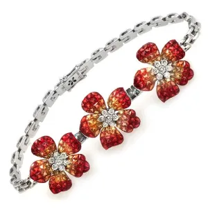 Orange Sapphire & 0.76ct Diamond Tri-Flower Bracelet, 18k White Gold