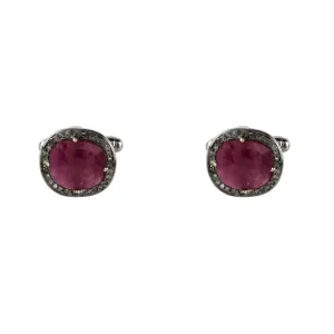 Original Ruby Cufflink Oxidised Silver Champagne Diamonds