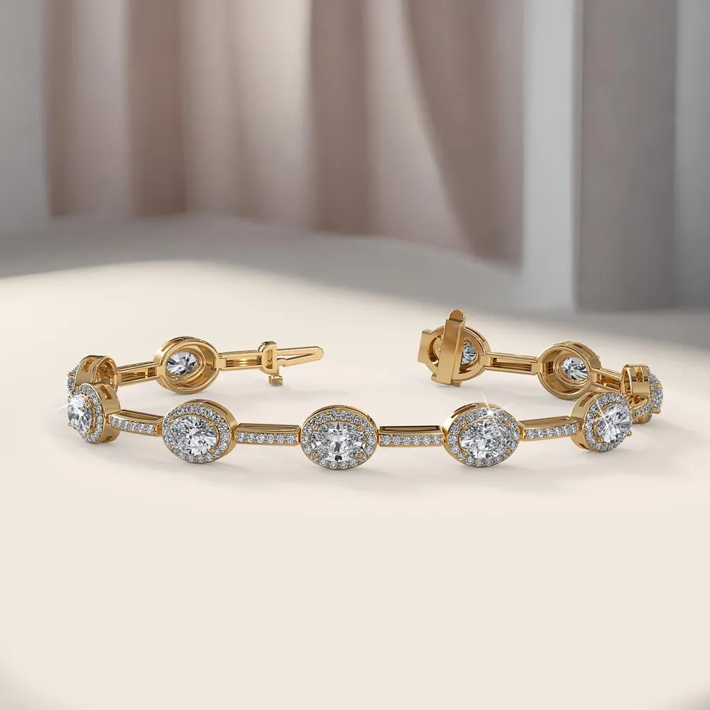 Oval Halo Diamond Bracelet with 7.76 ct.(finished) 6x4mm, 1.2mm