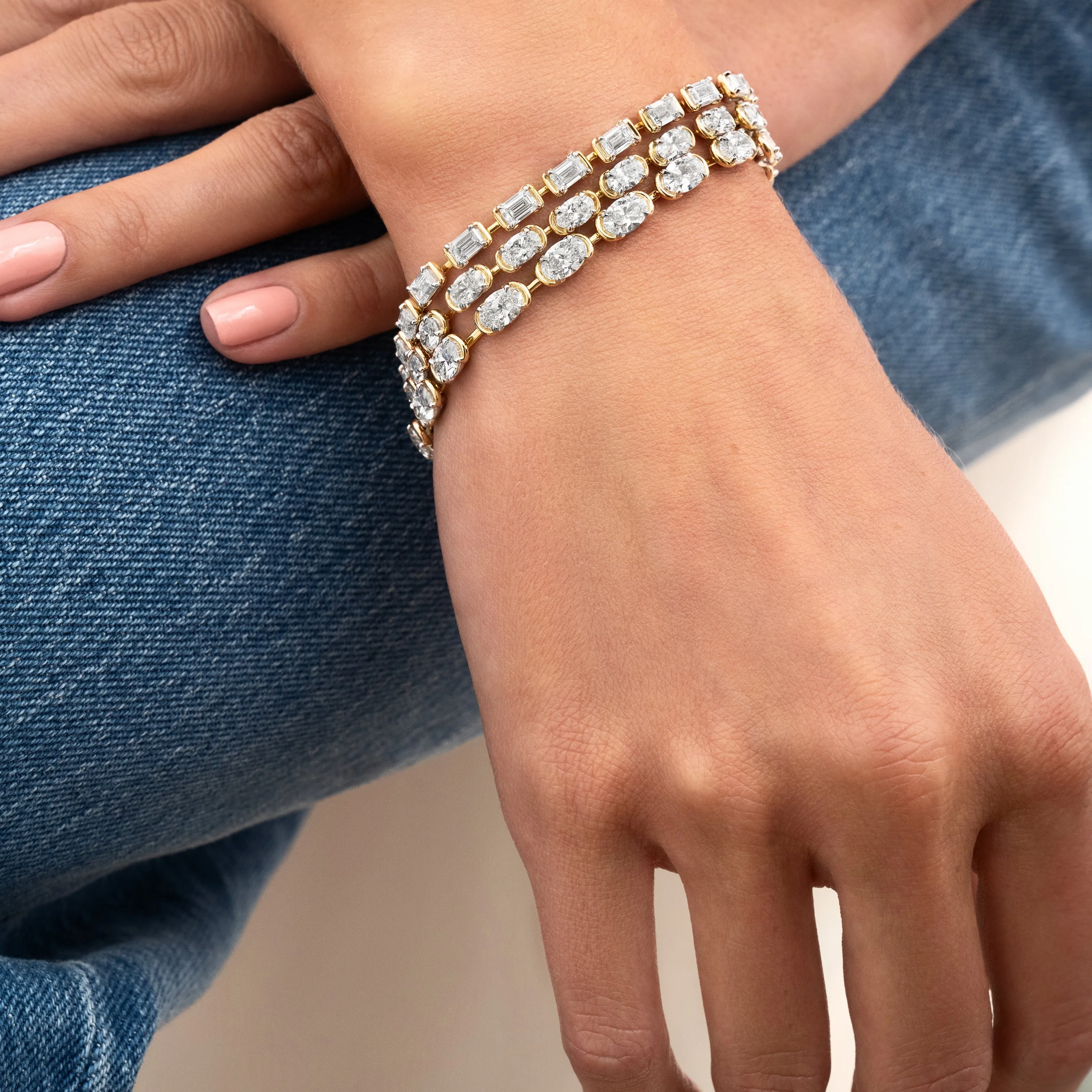 Oval Shape Diamond Cuddle Line Bracelet
