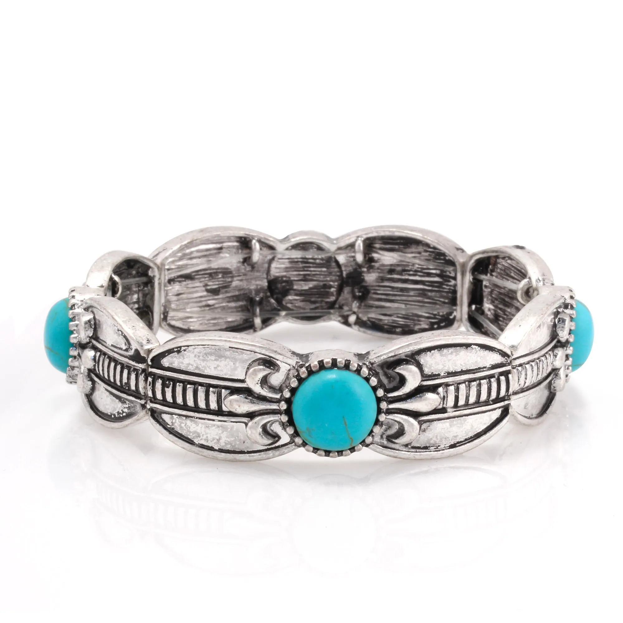 OXIDIZD SILVER TURQUOISE STRETCH BRACELET #ADX6802267 (SHAA1/14th Fl)