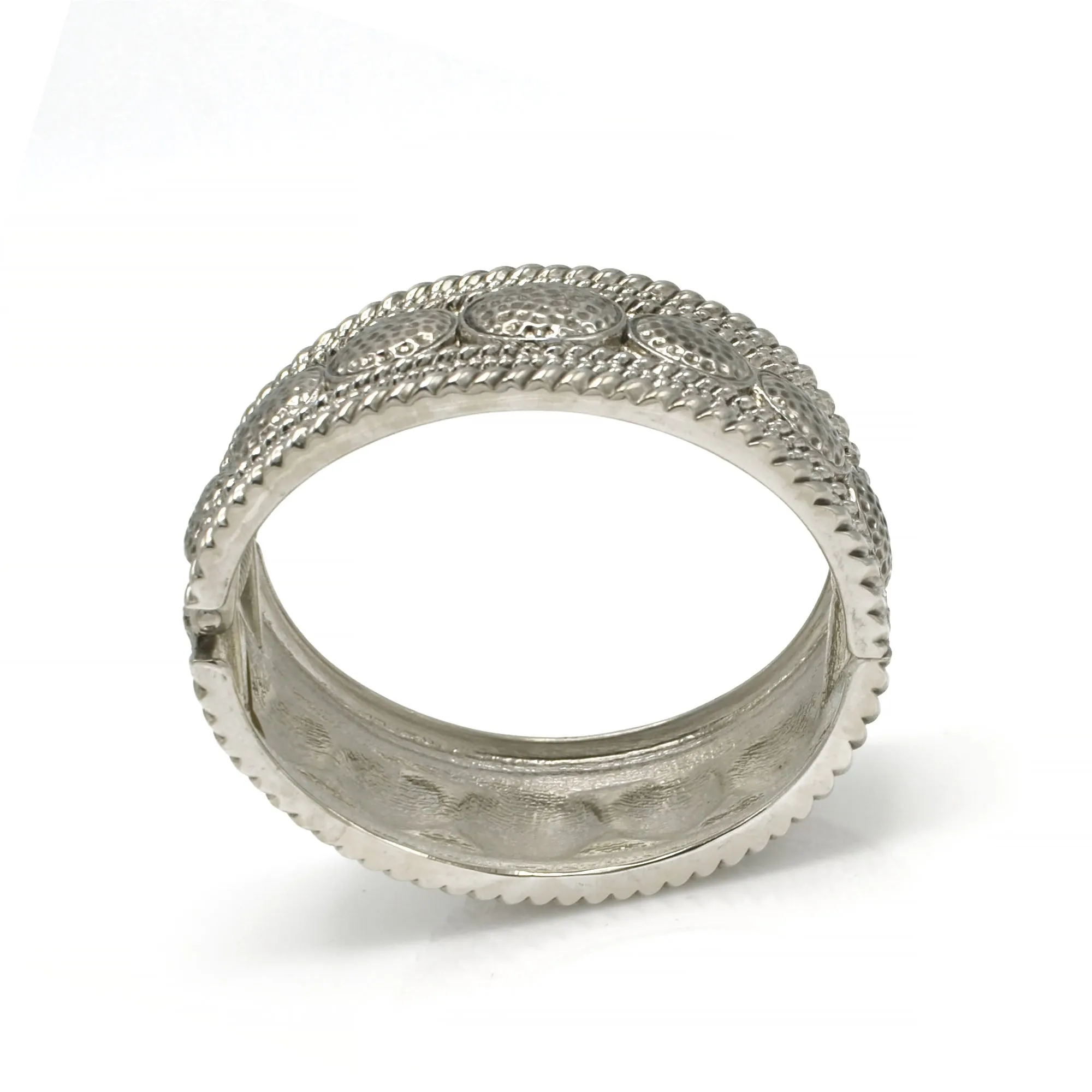 OXIDIZED SILVER PLATED HAMMERED OVAL HINGED BRACELET #FW-B9039S