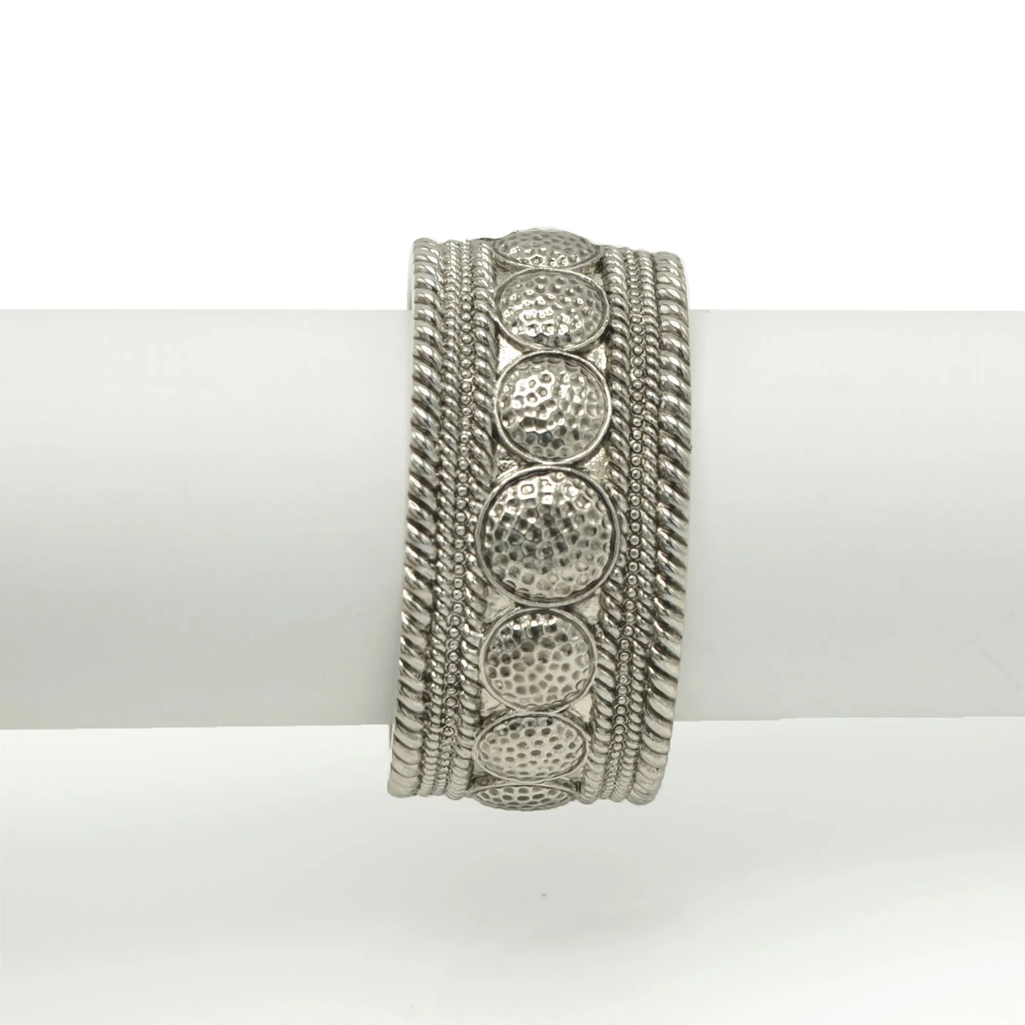 OXIDIZED SILVER PLATED HAMMERED OVAL HINGED BRACELET #FW-B9039S