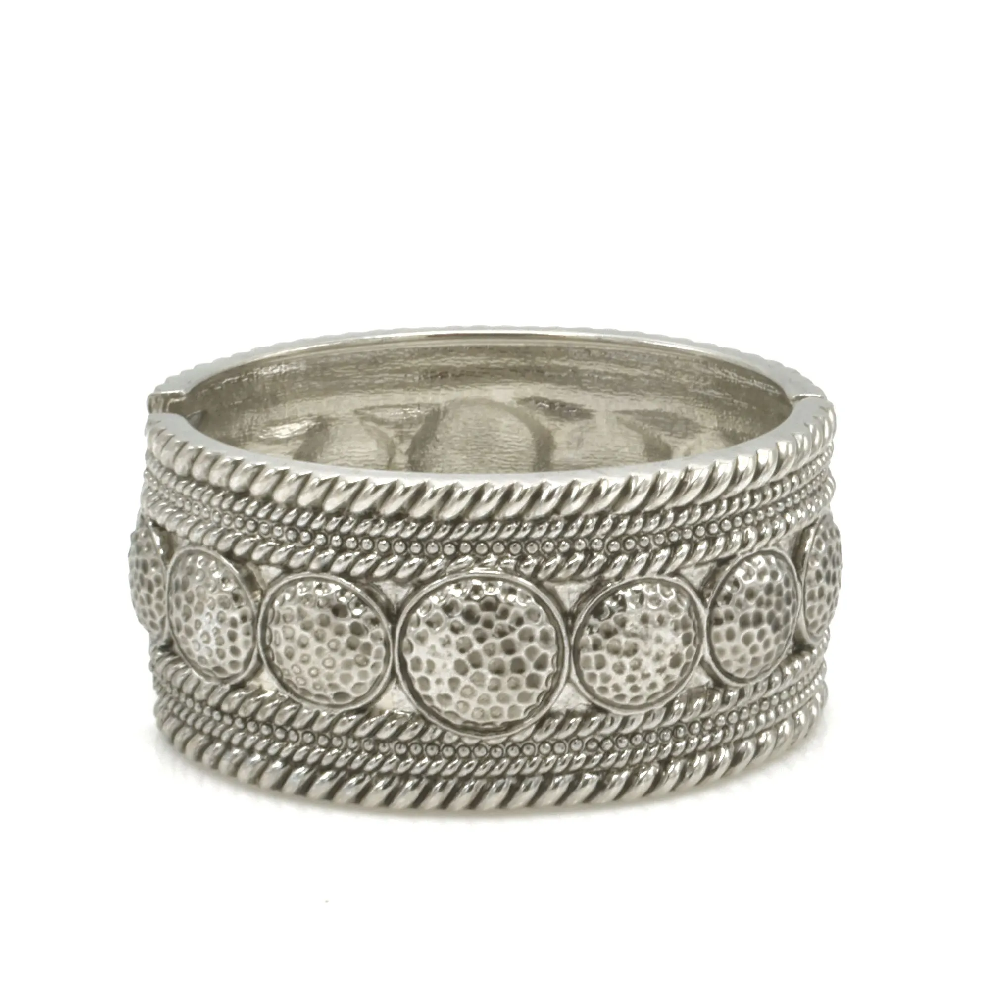 OXIDIZED SILVER PLATED HAMMERED OVAL HINGED BRACELET #FW-B9039S