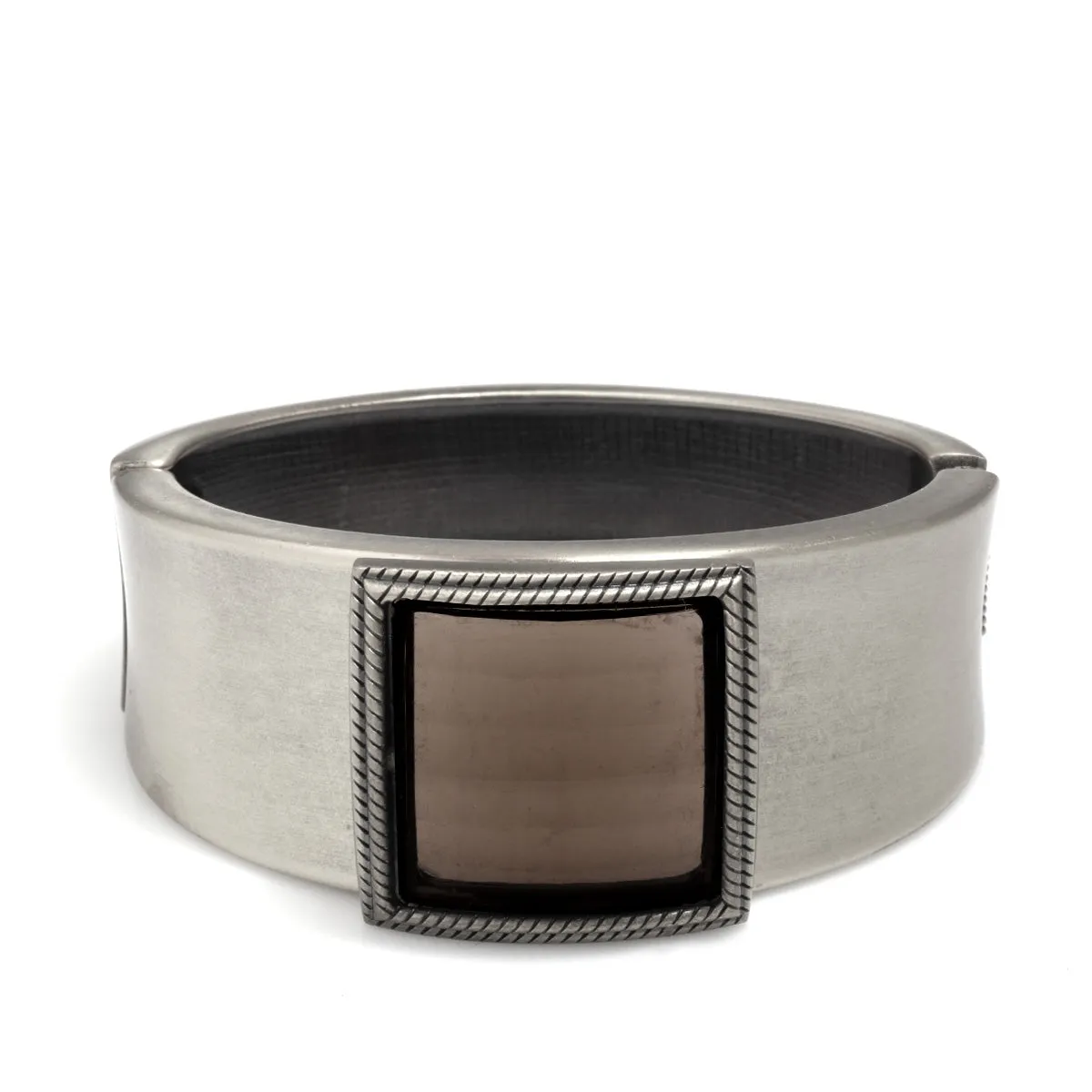 OXIDIZED SILVER SMOKY CRYSTAL HINGED BRACELET #FW-B1563SMG (14th Fl old Office)