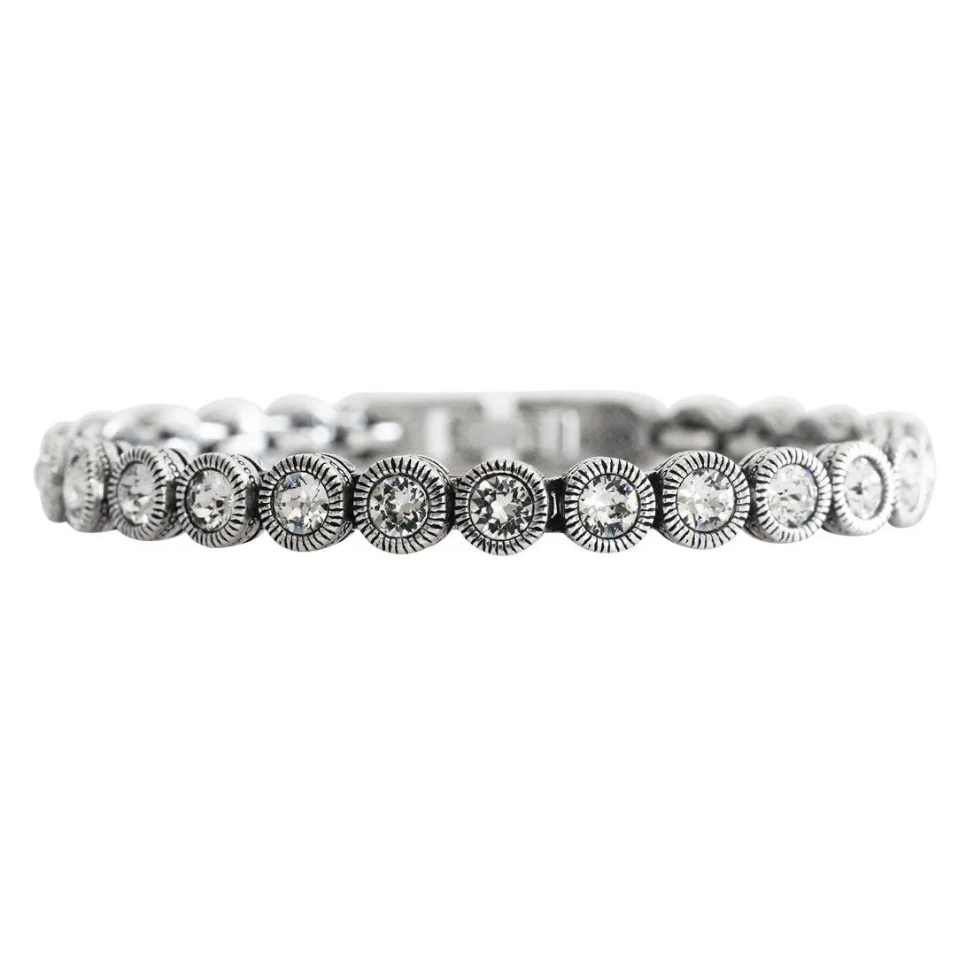 Patricia Locke "Game, Set, Match" Sterling Silver Plated Bracelet, 7" All Crystal BR0205S