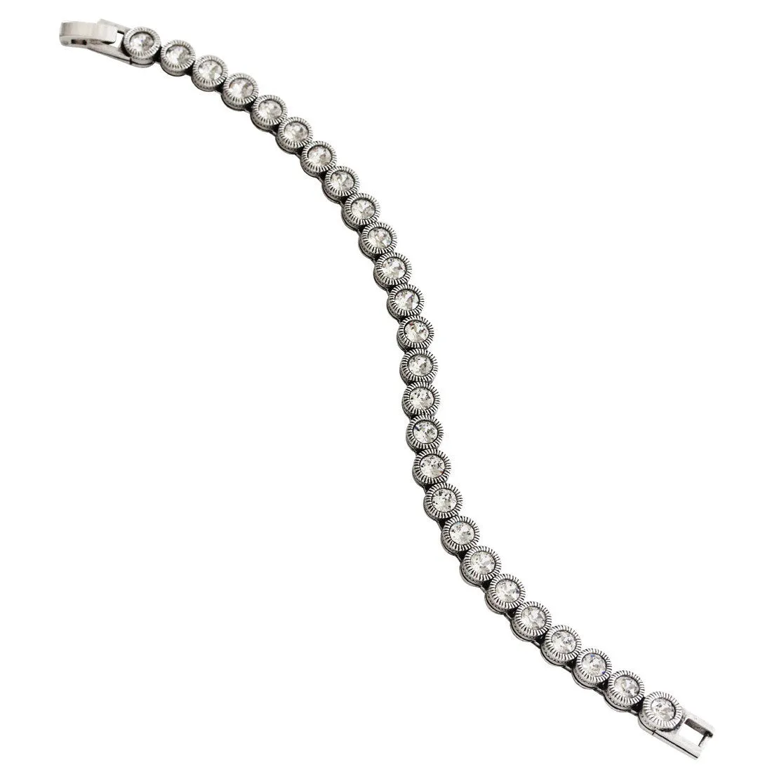 Patricia Locke "Game, Set, Match" Sterling Silver Plated Bracelet, 7" All Crystal BR0205S
