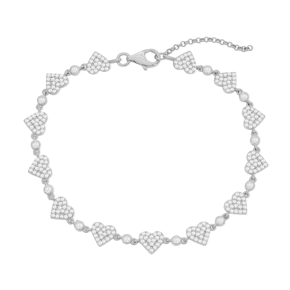 Pave Heart and Bezel Station Bracelet
