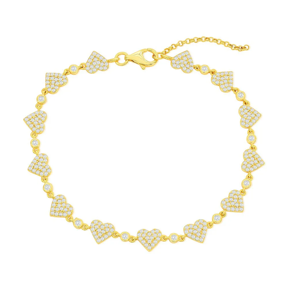Pave Heart and Bezel Station Bracelet