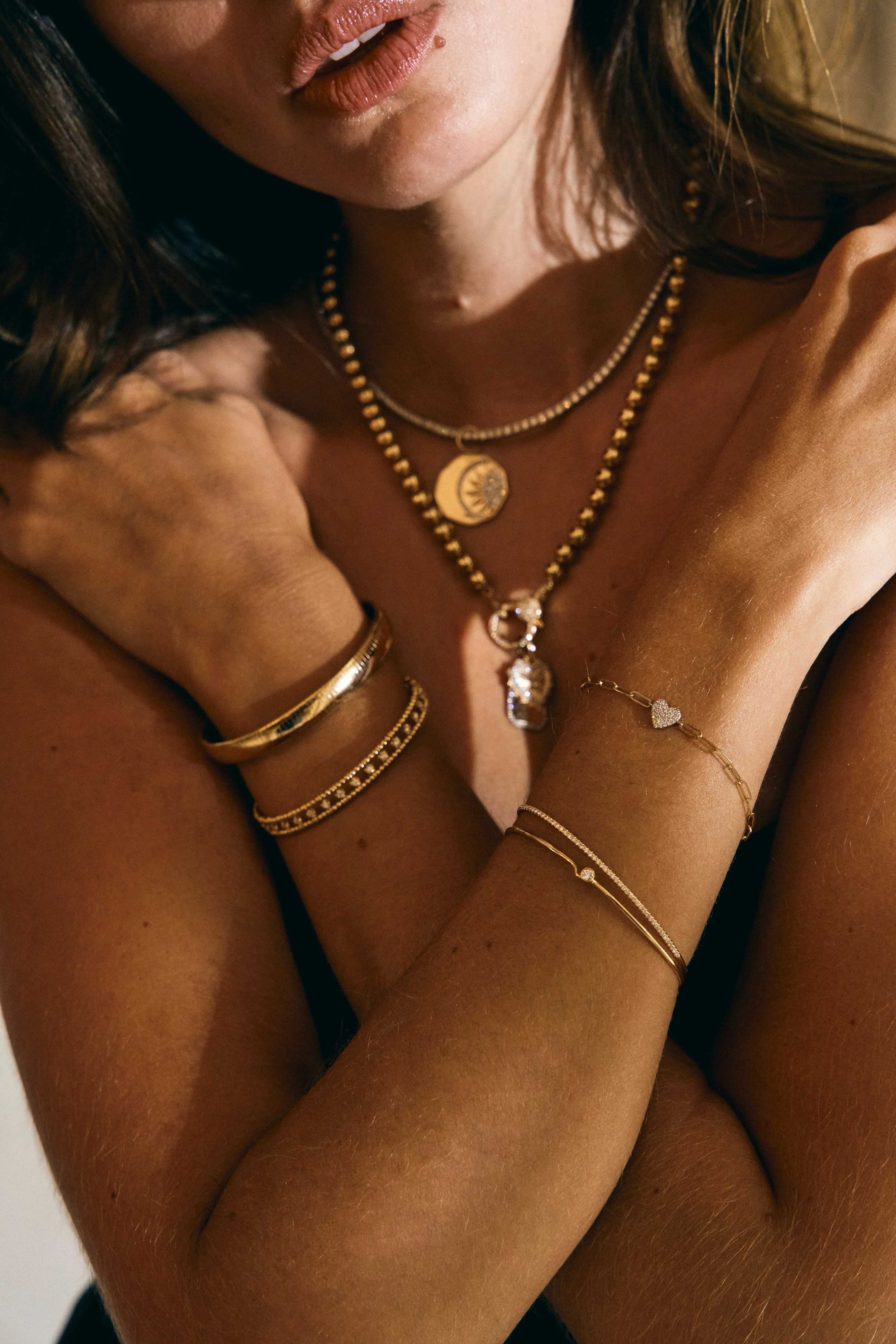 Pave Heart Paperclip Chain Bracelet