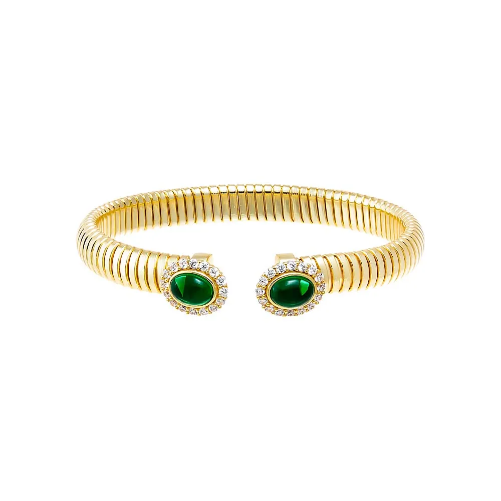 Pave Outlined Colored Stone Claw Snake Bangle Bracelet