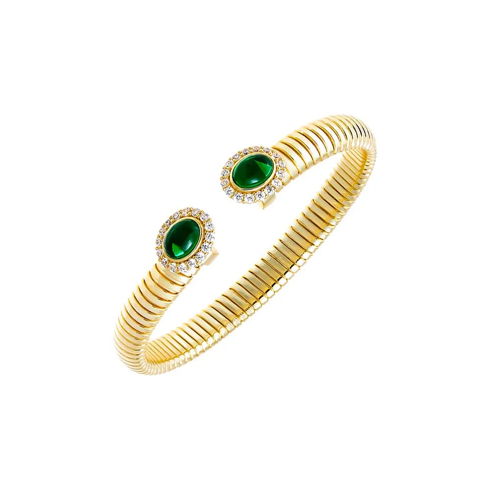 Pave Outlined Colored Stone Claw Snake Bangle Bracelet