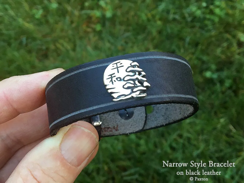 Peace Bonsai Bracelet Sterling Silver on Genuine Leather