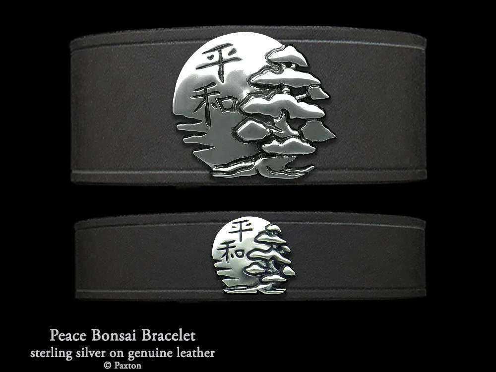 Peace Bonsai Bracelet Sterling Silver on Genuine Leather