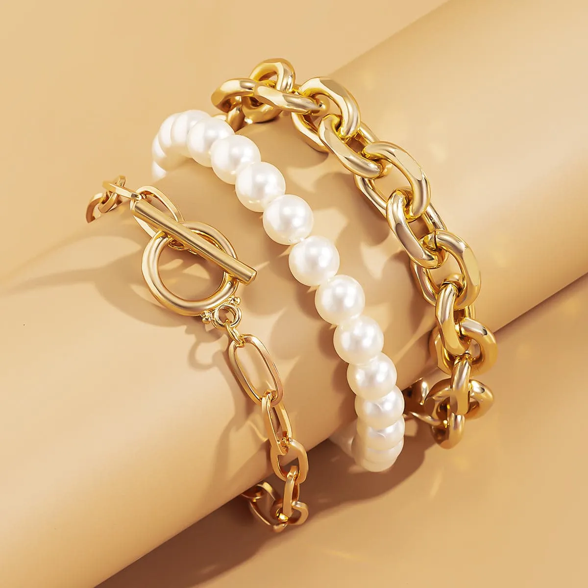 Pearl & 18K Gold-Plated Bracelet Set