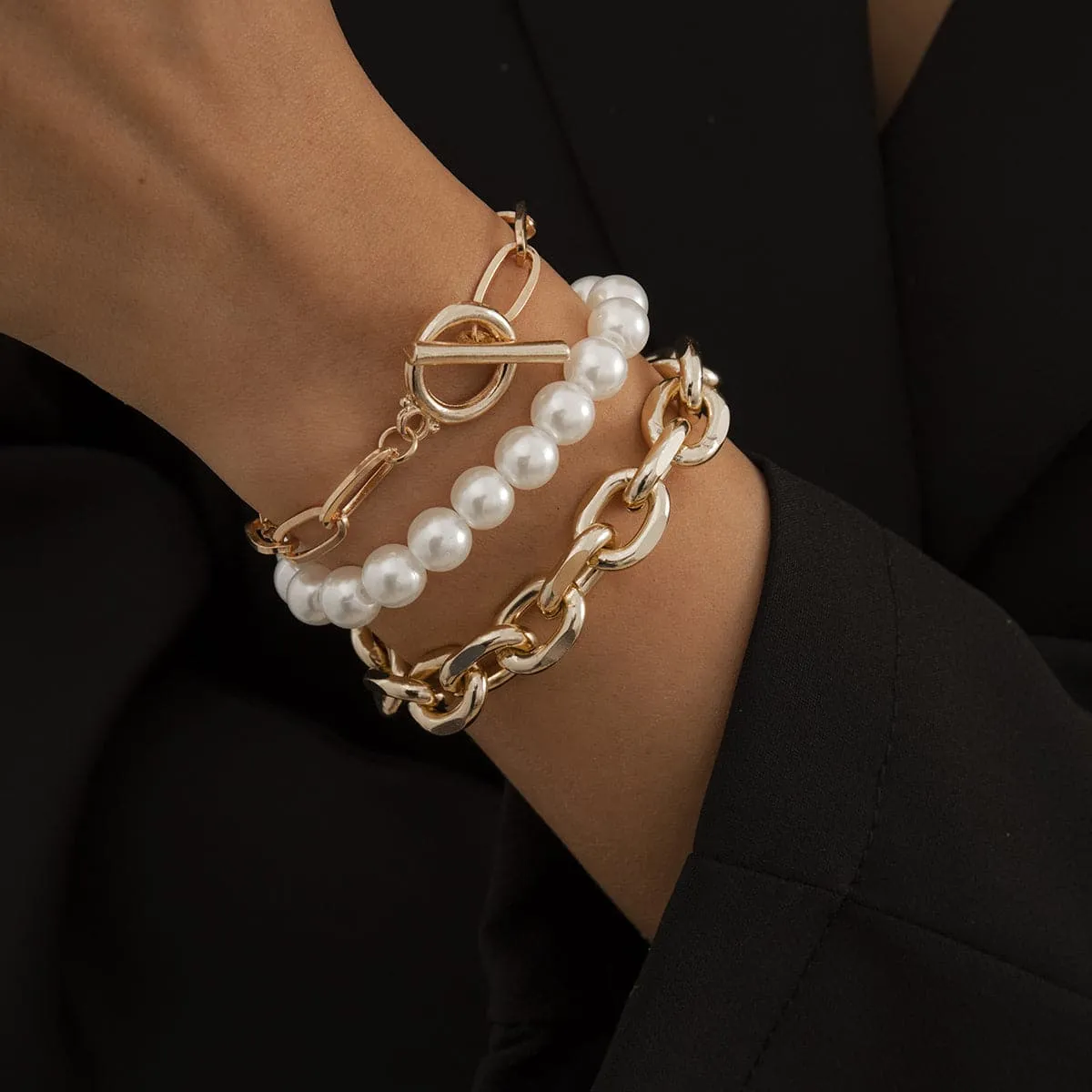 Pearl & 18K Gold-Plated Bracelet Set
