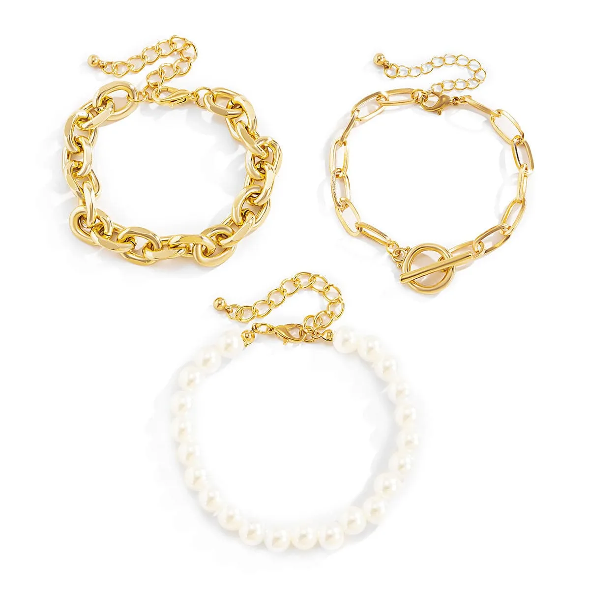 Pearl & 18K Gold-Plated Bracelet Set