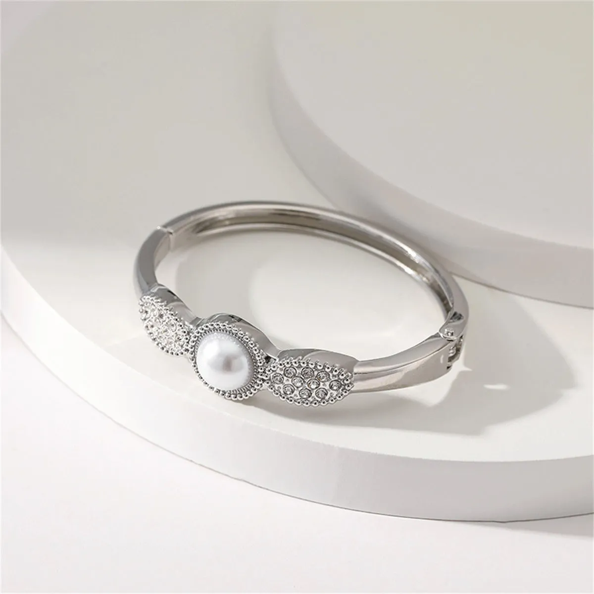 Pearl & Cubic Zirconia Silver-Plated Bangle