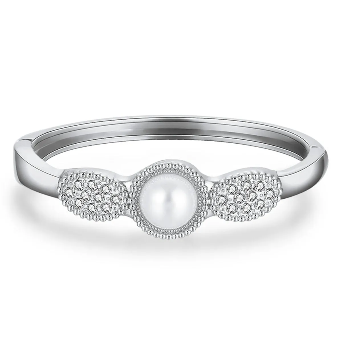 Pearl & Cubic Zirconia Silver-Plated Bangle