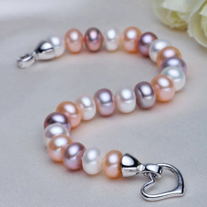 Pearl Jewelry Real Natural Freshwater Pearl Bracelet For Women White Purple Pink Pearls