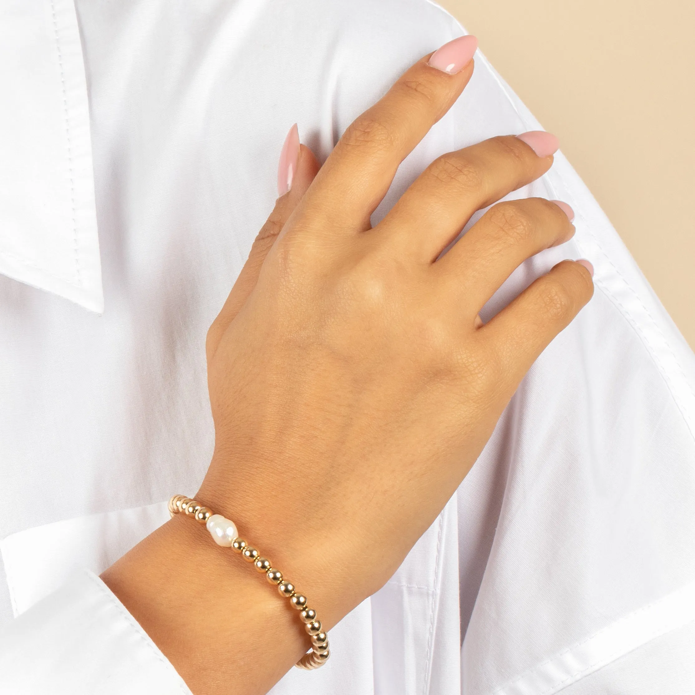 Pearl X Beaded Ball Stretch Bracelet