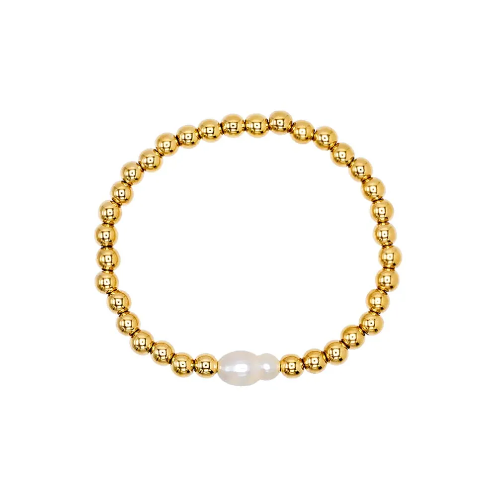 Pearl X Beaded Ball Stretch Bracelet