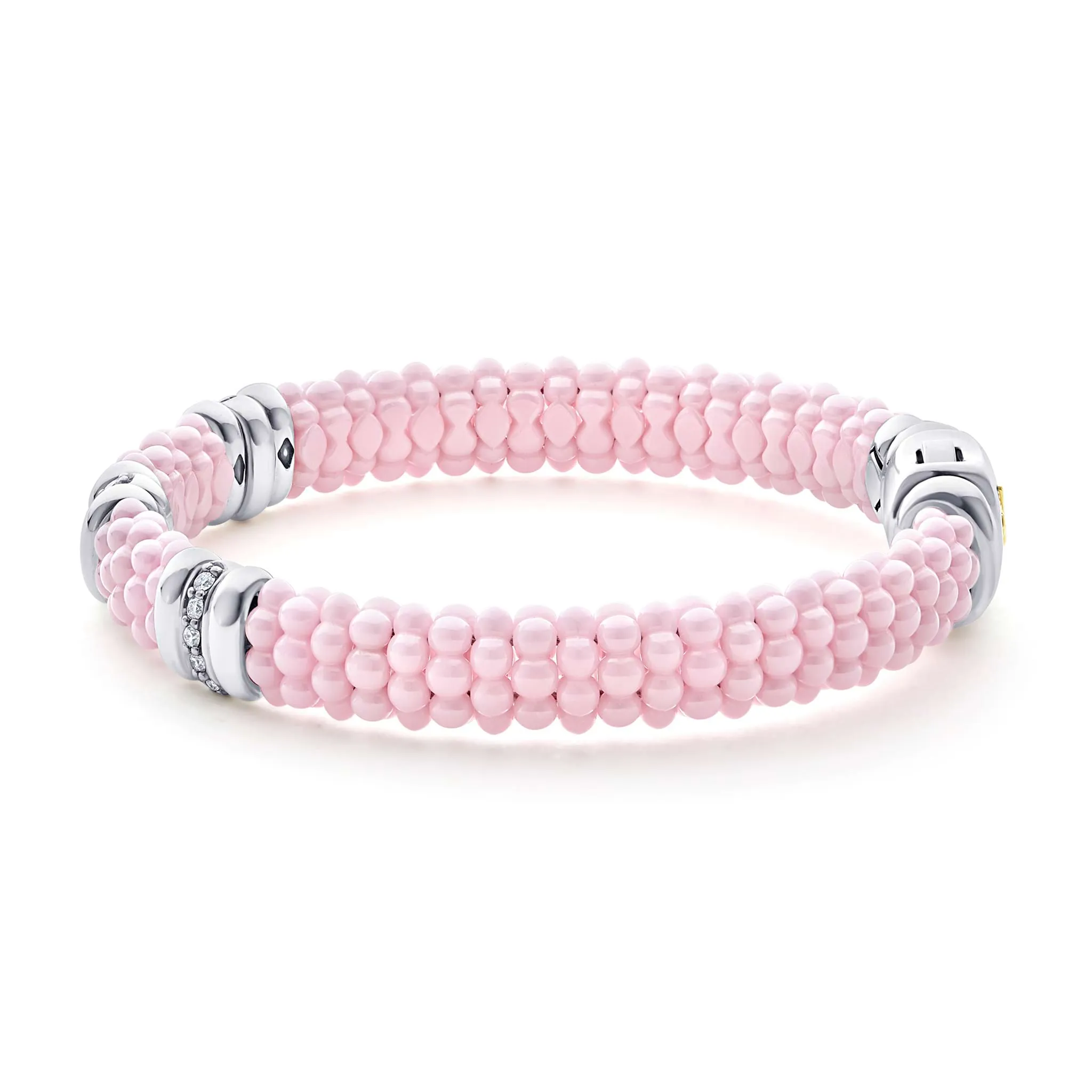 Pink Caviar Pink Three Station Diamond Caviar Bracelet | 9mm