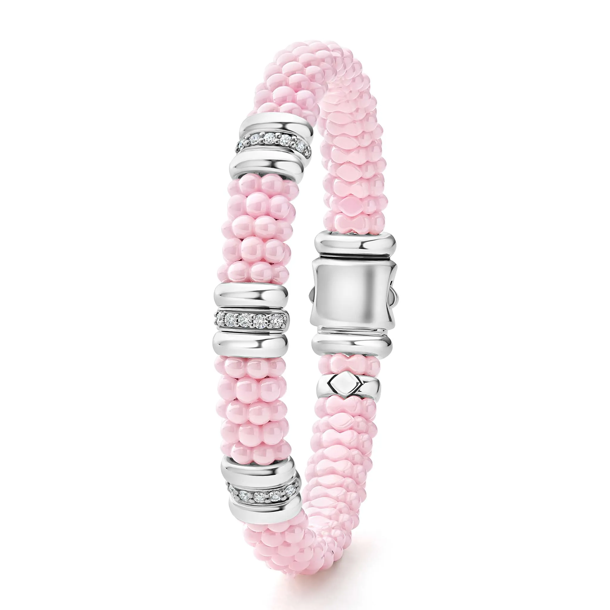Pink Caviar Pink Three Station Diamond Caviar Bracelet | 9mm