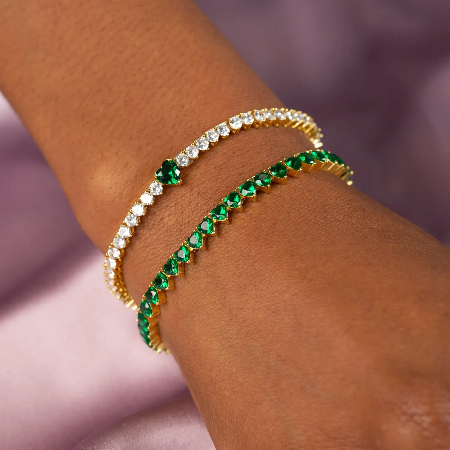 Pink Colored Heart Tennis Bracelet