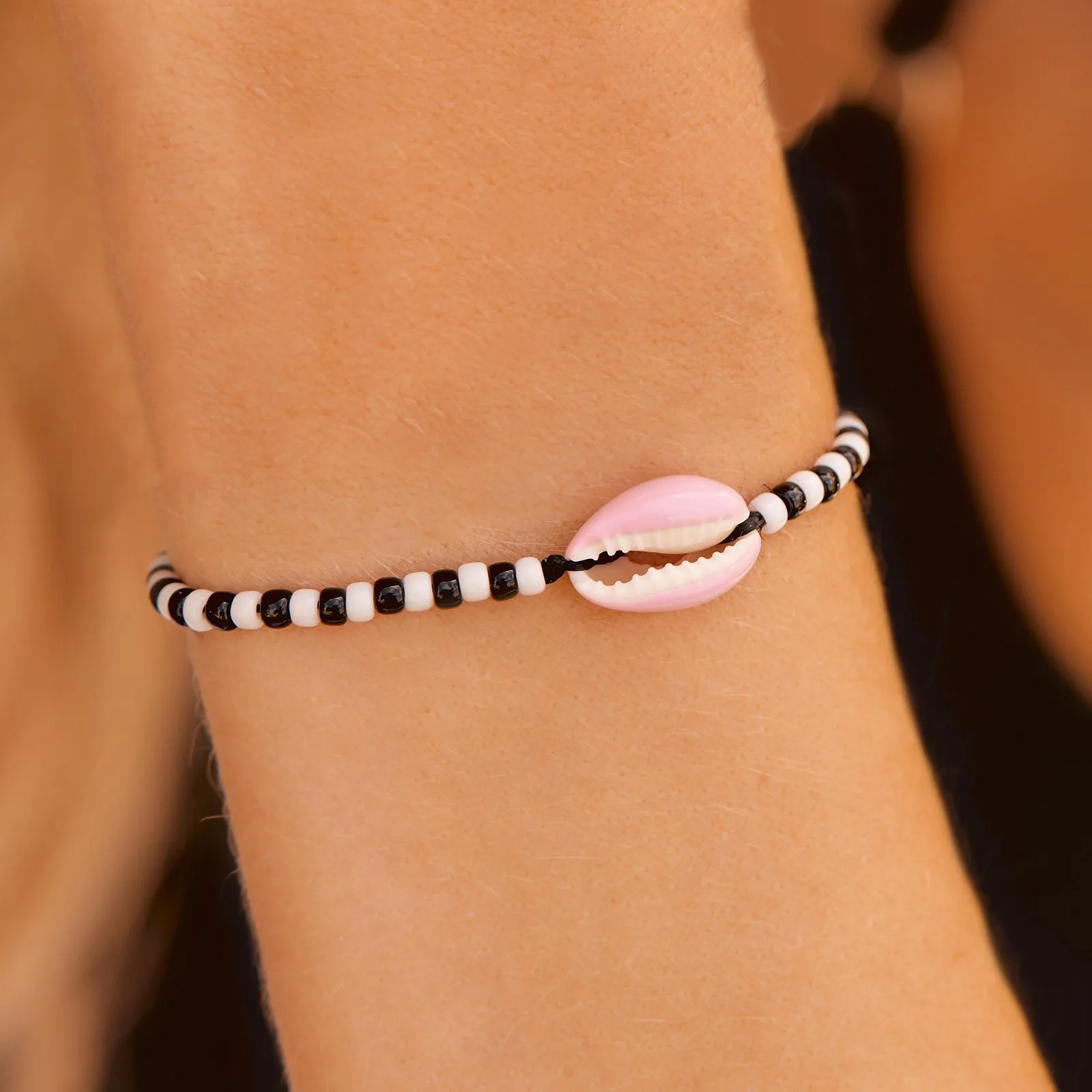 Pink Cowrie Seed Bead Bracelet