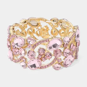 Pink Crystal Butterfly Stretch Bracelet on Gold  | 651488