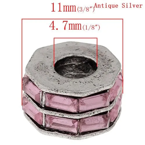 Pink Crystals Charm Beads for Snake Chain Charm Bracelets
