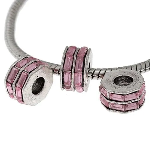 Pink Crystals Charm Beads for Snake Chain Charm Bracelets