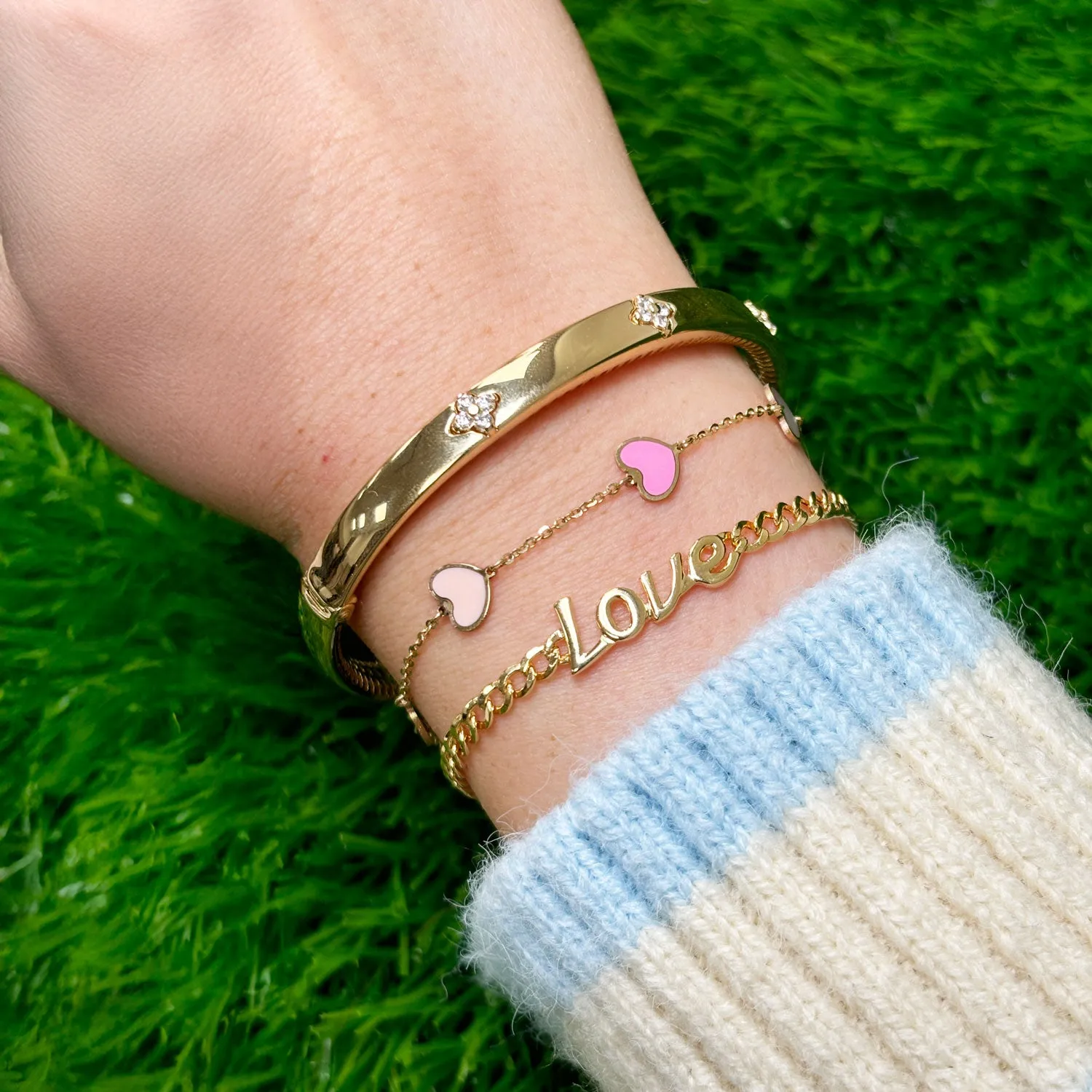 Pink Mixed Heart Station Bracelet