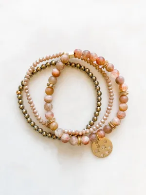Pink Moonstone Bracelet Set