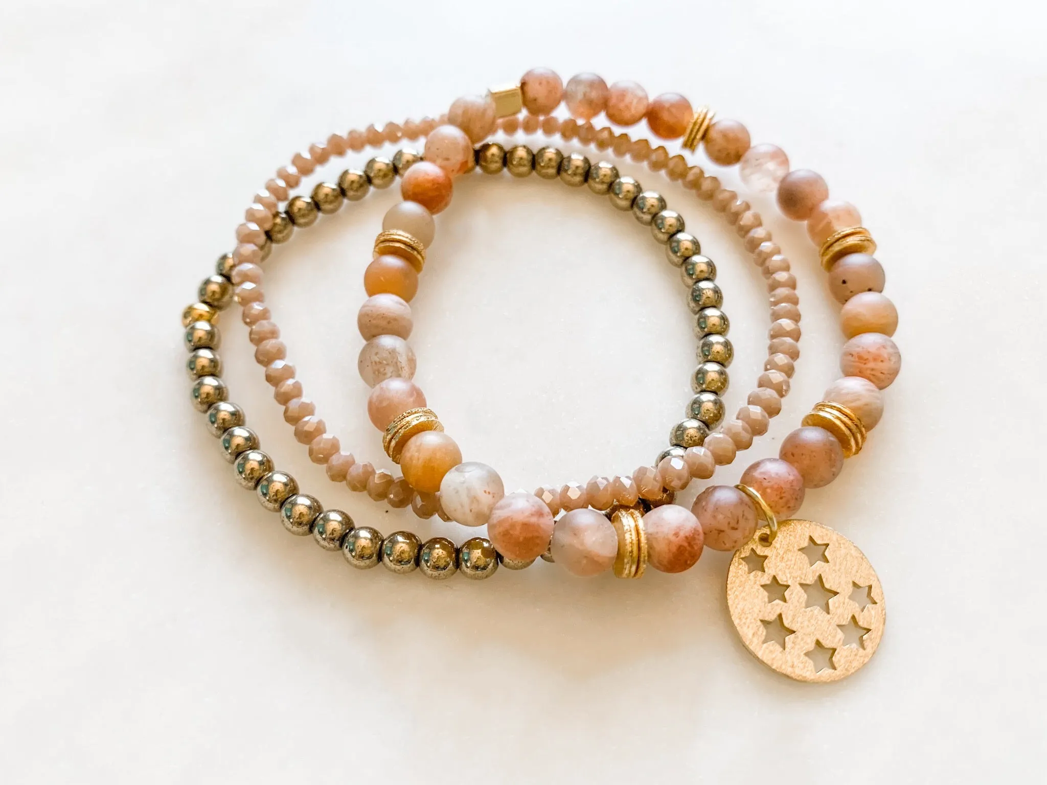 Pink Moonstone Bracelet Set