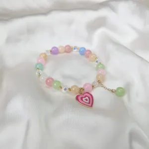Pink Retro Heart Bead Charm Bracelet - Bead Jewellery,Pink Bracelets In The UK,Charm Bracelet,Bead Bracelets,Cute Bracelets,Pink Jewelley