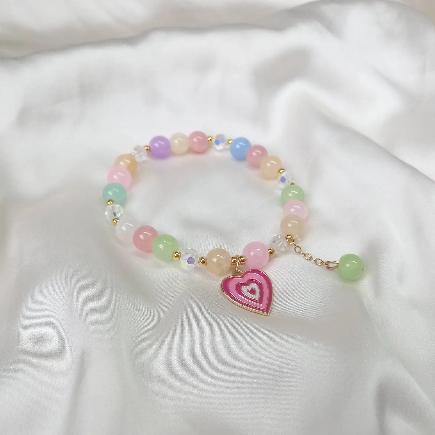 Pink Retro Heart Bead Charm Bracelet - Bead Jewellery,Pink Bracelets In The UK,Charm Bracelet,Bead Bracelets,Cute Bracelets,Pink Jewelley