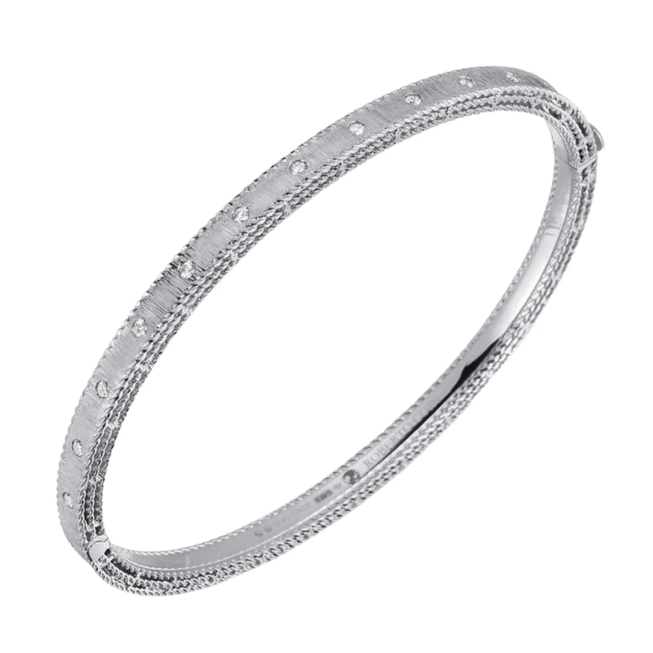 Princess 18K White Gold Large Diamond Satin Bangle Bracelet